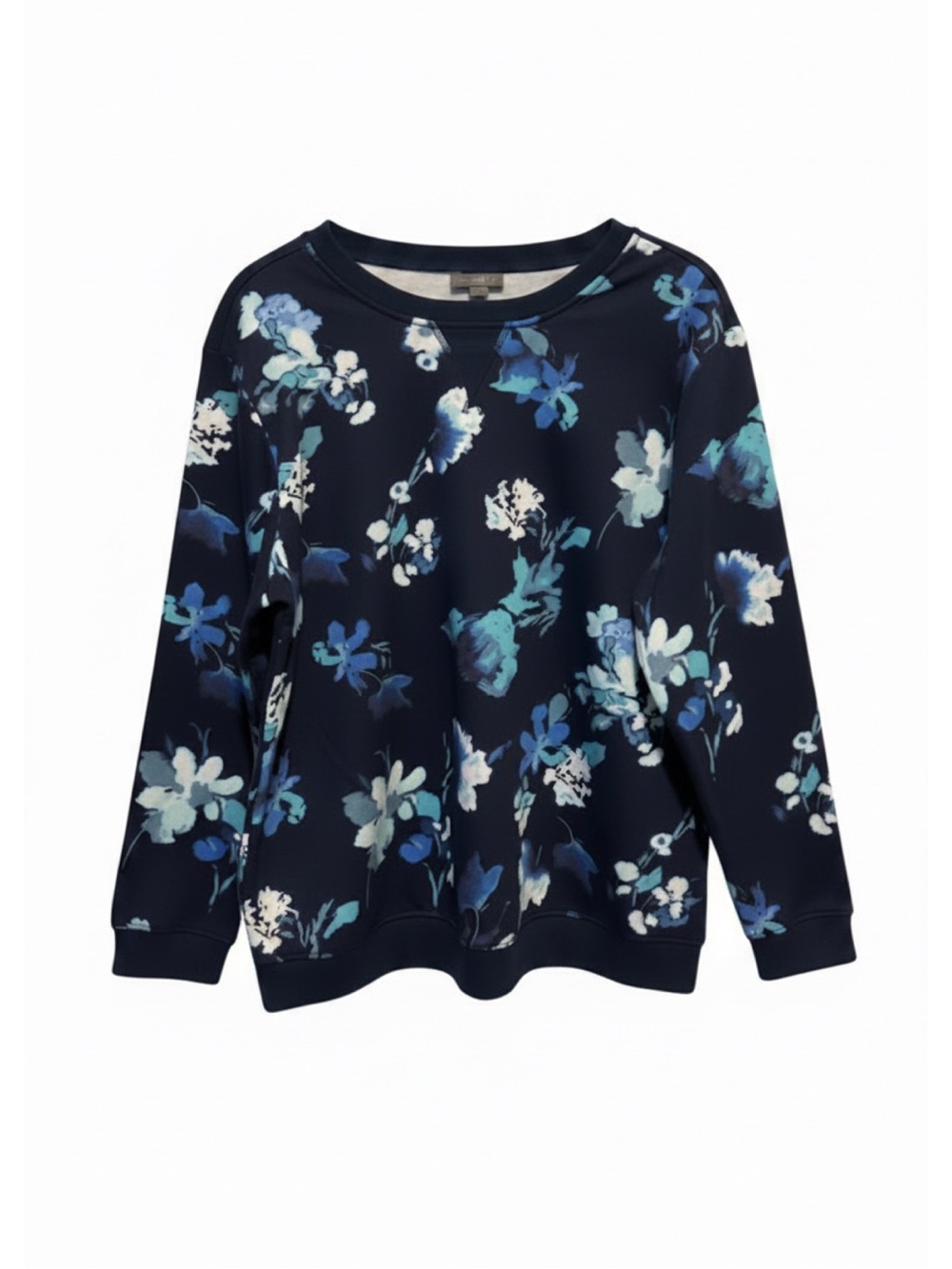Style & Co. Navy Blue Floral Crewneck Sweatshirt–NWT 29" p2p 28" length - Picture 2 of 4